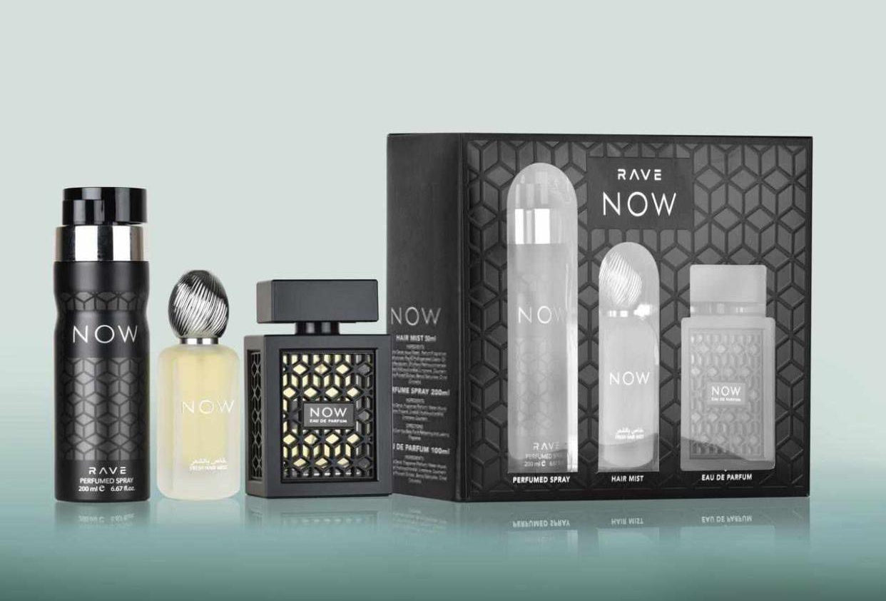 Rave Now  Lattafa  Gift Set 100 Ml EDP + 50 ML Hair Mist + 200 ML Body Spray